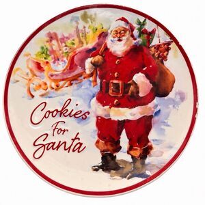 Cookies for Santa Christmas Plate 9” Santa Claus Sleigh Holiday Earthenware